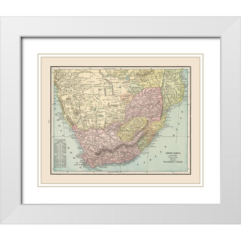 South Africa - Cram 1892 White Modern Wood Framed Art Print with Double Matting by Cram