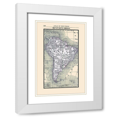 South America - Alden 1886 White Modern Wood Framed Art Print with Double Matting by Alden