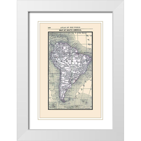 South America - Alden 1886 White Modern Wood Framed Art Print with Double Matting by Alden