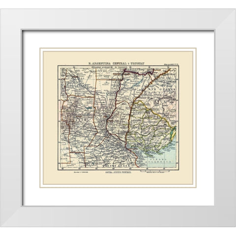 South America Argentina Uruguay - Perthes 1921 White Modern Wood Framed Art Print with Double Matting by Perthes
