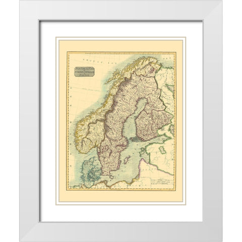 Scandinavia Sweden Denmark Norway - Thomson 1814 White Modern Wood Framed Art Print with Double Matting by Thomson