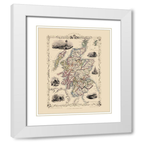 Great Britain Scotland - Tallis 1851 White Modern Wood Framed Art Print with Double Matting by Tallis