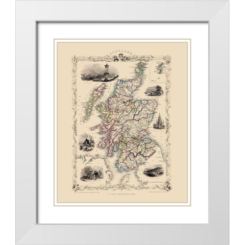 Great Britain Scotland - Tallis 1851 White Modern Wood Framed Art Print with Double Matting by Tallis