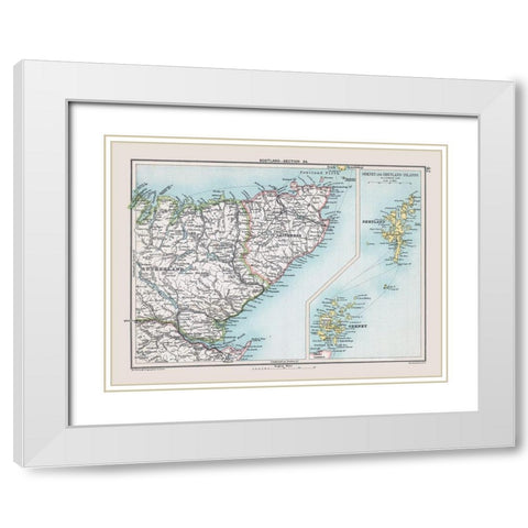 Northern Scotland - Bartholomew 1892 White Modern Wood Framed Art Print with Double Matting by Bartholomew