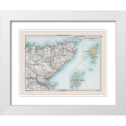 Northern Scotland - Bartholomew 1892 White Modern Wood Framed Art Print with Double Matting by Bartholomew