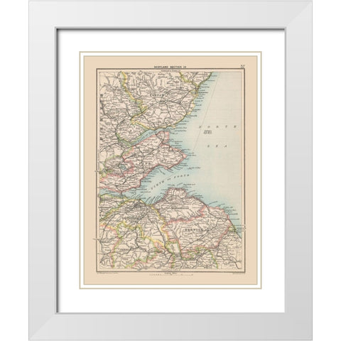 Southeast Scotland - Bartholomew 1892 White Modern Wood Framed Art Print with Double Matting by Bartholomew