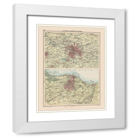 Glasgow Edinburgh Scotland - Bartholomew 1892 White Modern Wood Framed Art Print with Double Matting by Bartholomew
