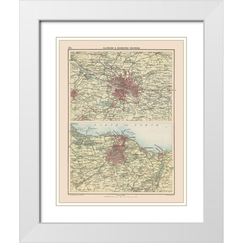 Glasgow Edinburgh Scotland - Bartholomew 1892 White Modern Wood Framed Art Print with Double Matting by Bartholomew