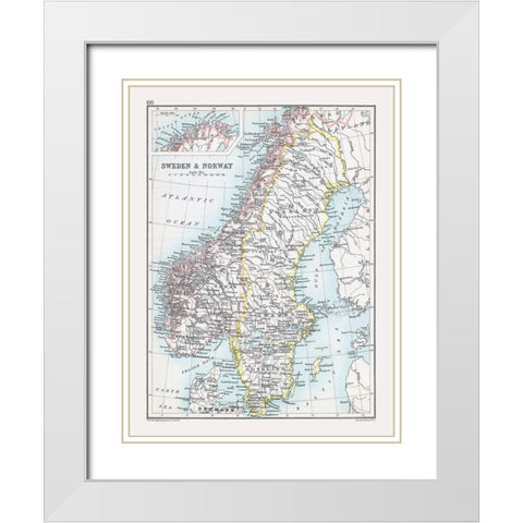 Europe Sweden Norway - Bartholomew 1892 White Modern Wood Framed Art Print with Double Matting by Bartholomew