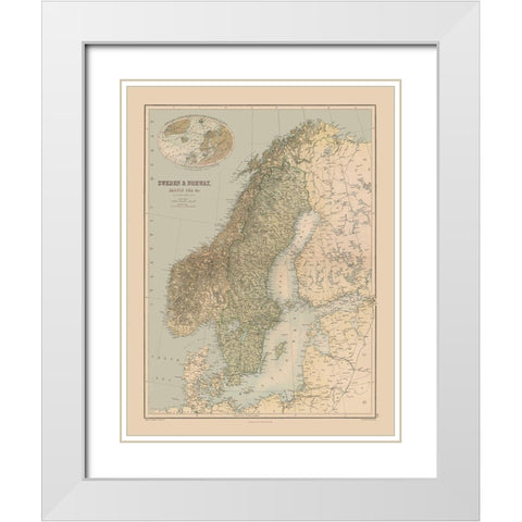 Europe Sweden Norway - Black 1867 White Modern Wood Framed Art Print with Double Matting by Black