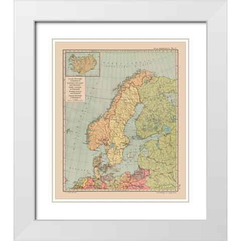 Europe Sweden Norway Denmark - Streit 1913 White Modern Wood Framed Art Print with Double Matting by Streit