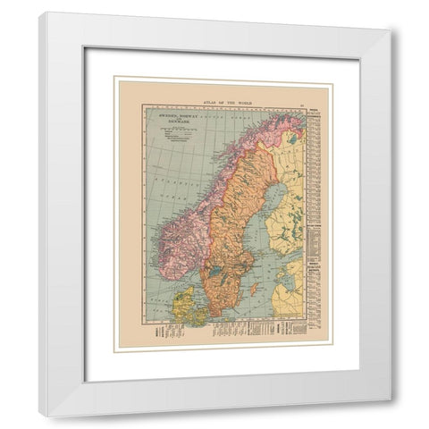 Europe Sweden Norway Denmark - Hammond 1910 White Modern Wood Framed Art Print with Double Matting by Hammond