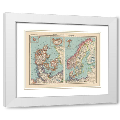 Europe Sweden Norway Denmark - Schrader 1908 White Modern Wood Framed Art Print with Double Matting by Schrader