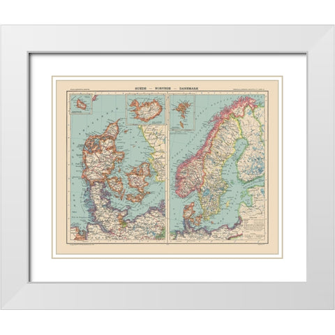 Europe Sweden Norway Denmark - Schrader 1908 White Modern Wood Framed Art Print with Double Matting by Schrader