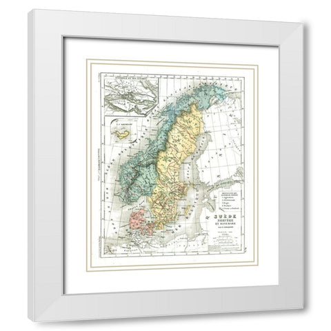 Europe Sweden Norway Denmark - Cortambert 1880 White Modern Wood Framed Art Print with Double Matting by Cortambert