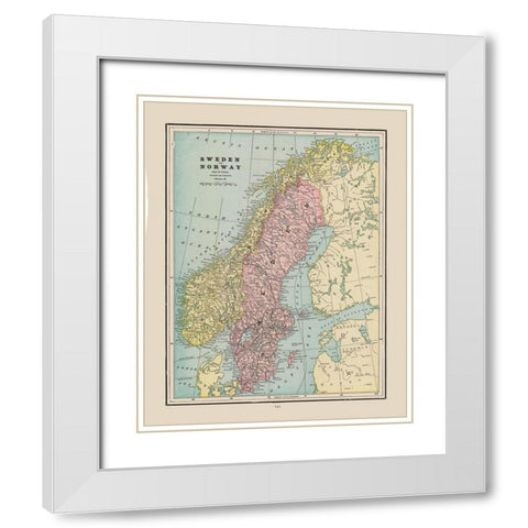 Europe Sweden Norway - Cram 1892 White Modern Wood Framed Art Print with Double Matting by Cram