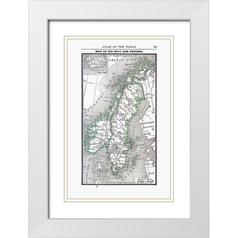 Norway Sweden - Alden 1886 White Modern Wood Framed Art Print with Double Matting by Alden