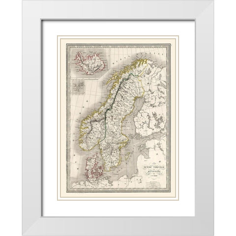 Europe Sweden Norway Denmark - Monin 1839 White Modern Wood Framed Art Print with Double Matting by Monin