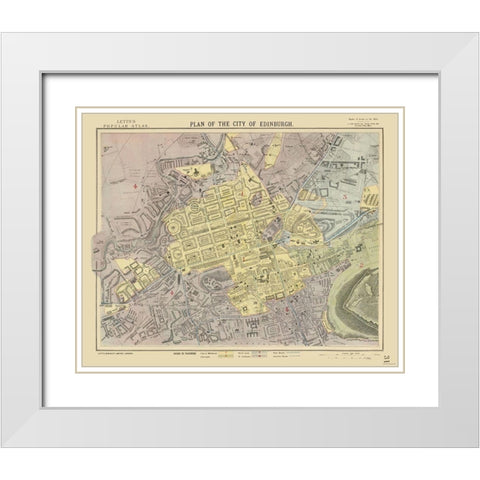 Scotland - Edinburgh - Plan - Letts 1883 White Modern Wood Framed Art Print with Double Matting by Letts