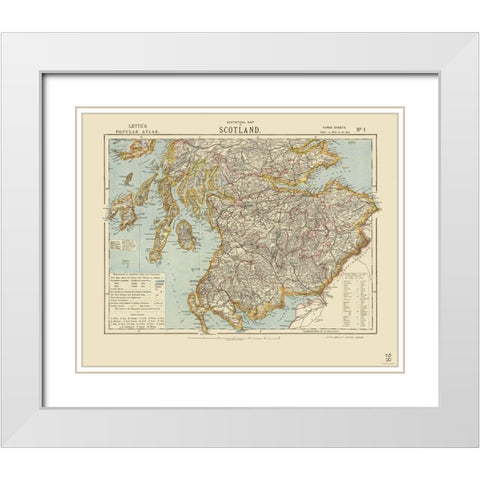 Southern Scotland - Statistical - Letts 1883 White Modern Wood Framed Art Print with Double Matting by Letts