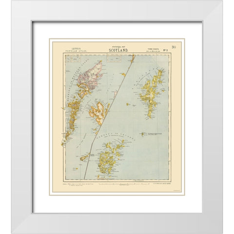 Scotland - Islands - Letts 1883 White Modern Wood Framed Art Print with Double Matting by Letts