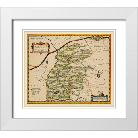 Shanxi Province China - Blaeu 1655 White Modern Wood Framed Art Print with Double Matting by Blaeu