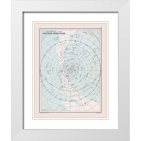 Southern Hemisphere - Bartholomew 1892 White Modern Wood Framed Art Print with Double Matting by Bartholomew