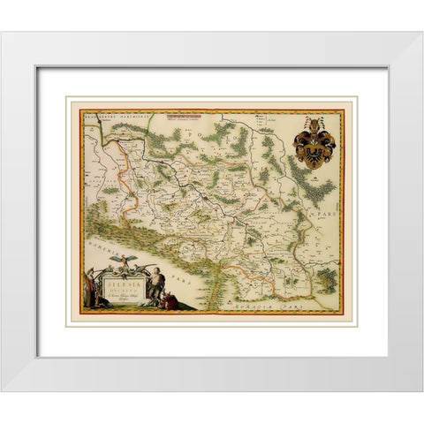 Eastern Europe Silesia Region Poland - Blaeu 1635 White Modern Wood Framed Art Print with Double Matting by Blaeu