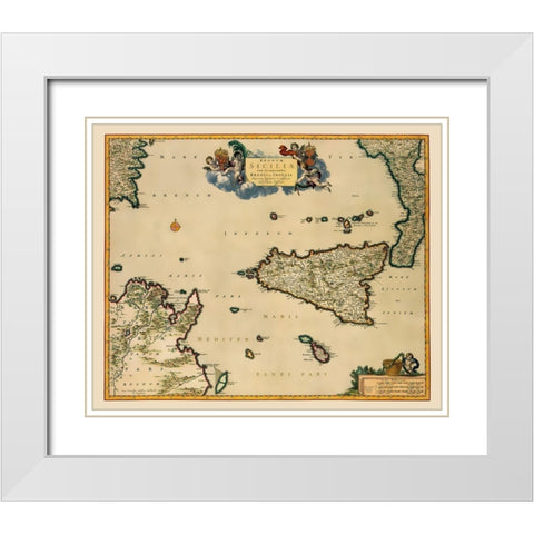 Sicily Italy - Visscher 1681 White Modern Wood Framed Art Print with Double Matting by Visscher