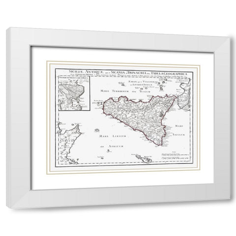 Europe Ancient Sicily Italy - De Lisle 1731 White Modern Wood Framed Art Print with Double Matting by De L''isle