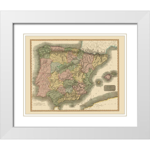 Iberian Peninsula Spain Portugal - Thomson 1817 White Modern Wood Framed Art Print with Double Matting by Thomson