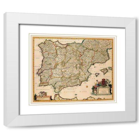 Spain Portugal - Visscher 1681 White Modern Wood Framed Art Print with Double Matting by Visscher