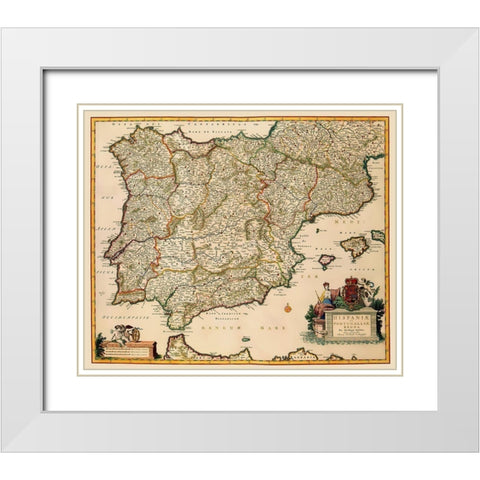 Spain Portugal - Visscher 1681 White Modern Wood Framed Art Print with Double Matting by Visscher