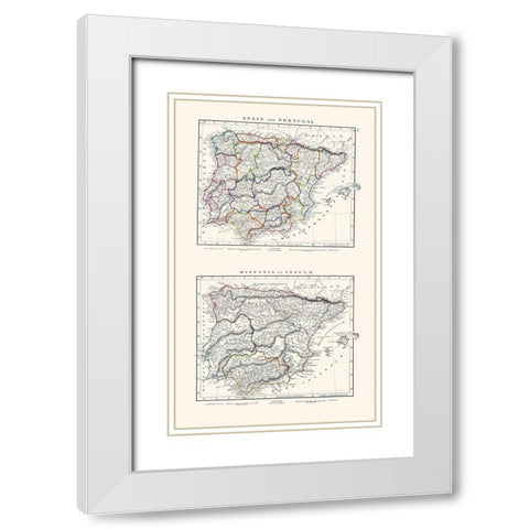 Spain Portugal - Arrowsmith 1828 White Modern Wood Framed Art Print with Double Matting by Arrowsmith