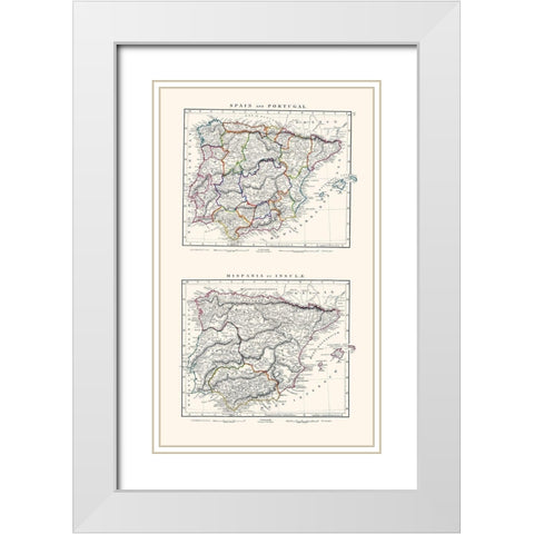 Spain Portugal - Arrowsmith 1828 White Modern Wood Framed Art Print with Double Matting by Arrowsmith