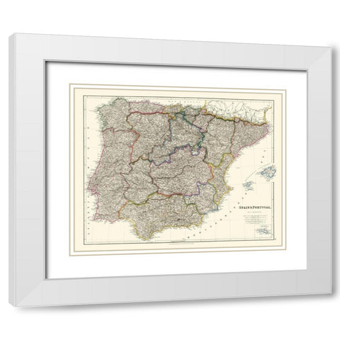 Spain Portugal - Arrowsmith 1832 White Modern Wood Framed Art Print with Double Matting by Arrowsmith