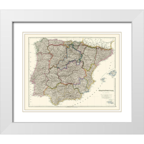 Spain Portugal - Arrowsmith 1832 White Modern Wood Framed Art Print with Double Matting by Arrowsmith