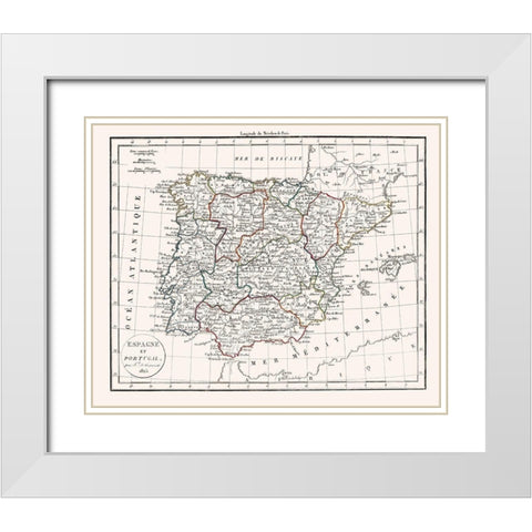 Spain Portugal - Delamarche 1823 White Modern Wood Framed Art Print with Double Matting by Delamarche
