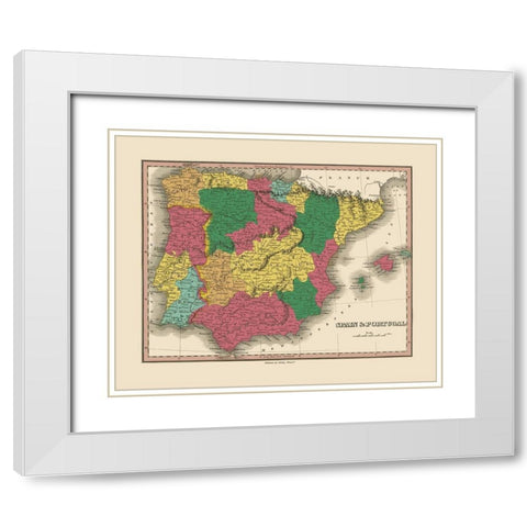 Spain Portugal - Finley 1833 White Modern Wood Framed Art Print with Double Matting by Finley