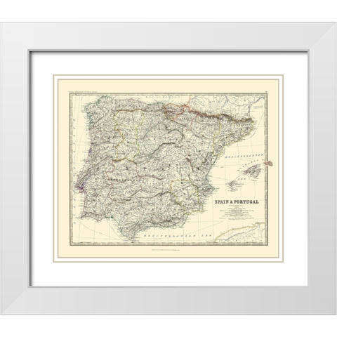 Spain Portugal - Blackwood 1861 White Modern Wood Framed Art Print with Double Matting by Blackwood