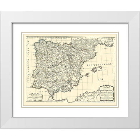 Kingdoms Spain Portugal - Sayer 1790 White Modern Wood Framed Art Print with Double Matting by Sayer