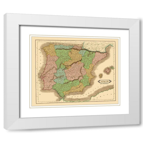 Spain Portugal - Hamilton 1831 White Modern Wood Framed Art Print with Double Matting by Hamilton