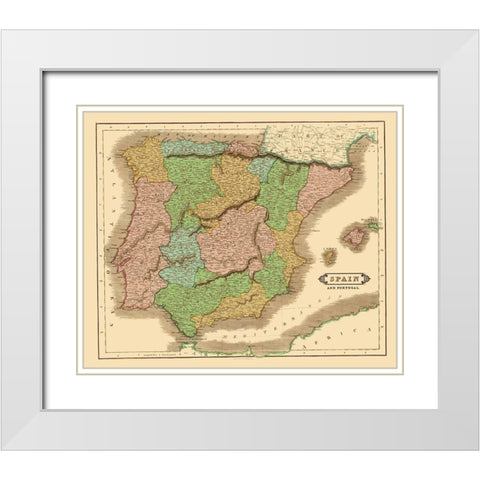 Spain Portugal - Hamilton 1831 White Modern Wood Framed Art Print with Double Matting by Hamilton