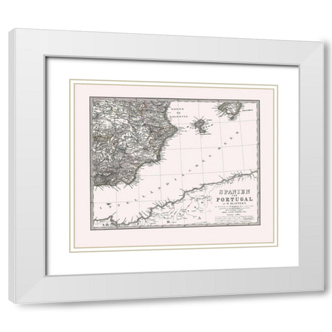 Spain Portugal - Perthes 1865 White Modern Wood Framed Art Print with Double Matting by Perthes