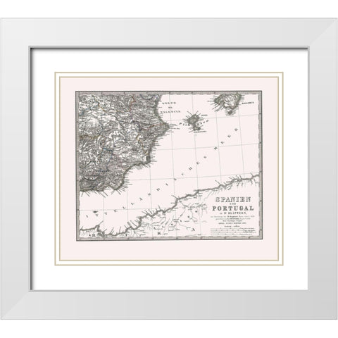 Spain Portugal - Perthes 1865 White Modern Wood Framed Art Print with Double Matting by Perthes