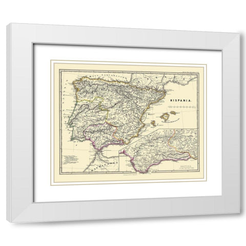 Hispania Iberian Peninsula - Perthes 1865 White Modern Wood Framed Art Print with Double Matting by Perthes