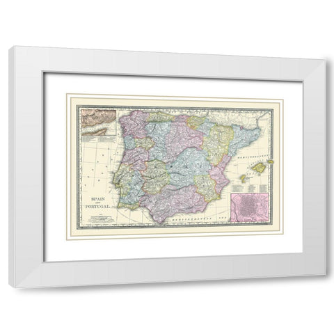 Spain Portugal - Rand McNally 1889 White Modern Wood Framed Art Print with Double Matting by Rand McNally