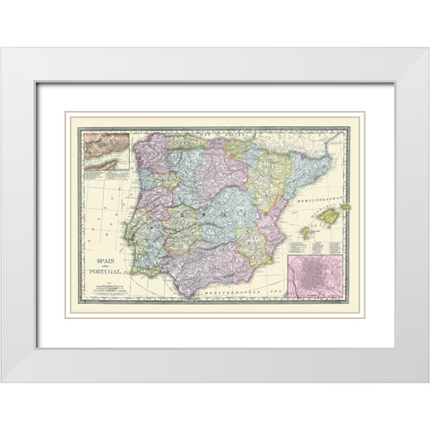 Spain Portugal - Rand McNally 1889 White Modern Wood Framed Art Print with Double Matting by Rand McNally