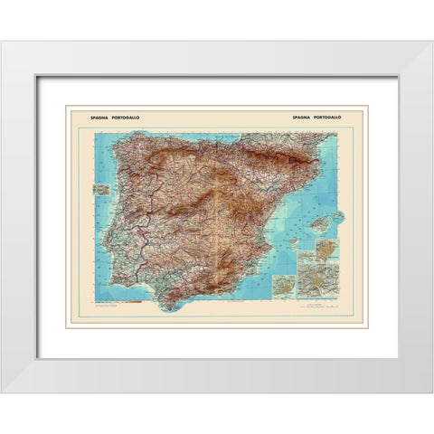 Spain Portugal - Di Agostini 1952 White Modern Wood Framed Art Print with Double Matting by Di Agostini