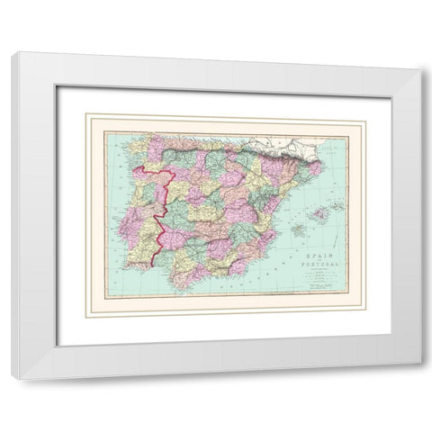 Spain Portugal - Williams 1873 White Modern Wood Framed Art Print with Double Matting by Williams